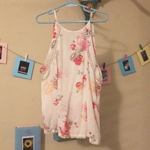 White and pink floral high neck top